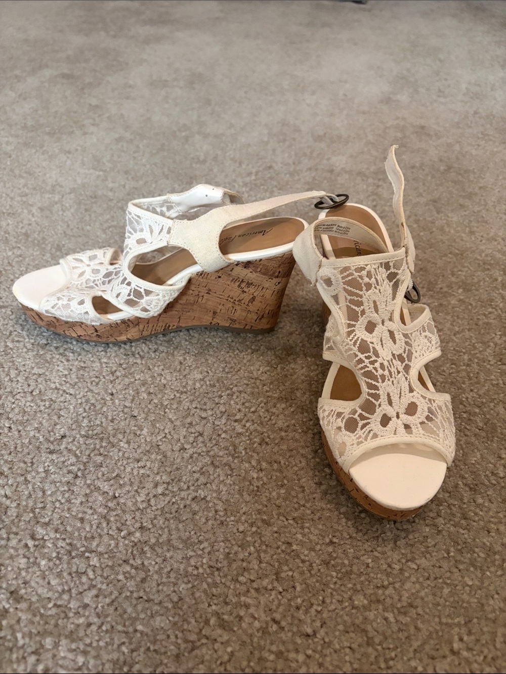 Cream/White Lace Wedge Sandals